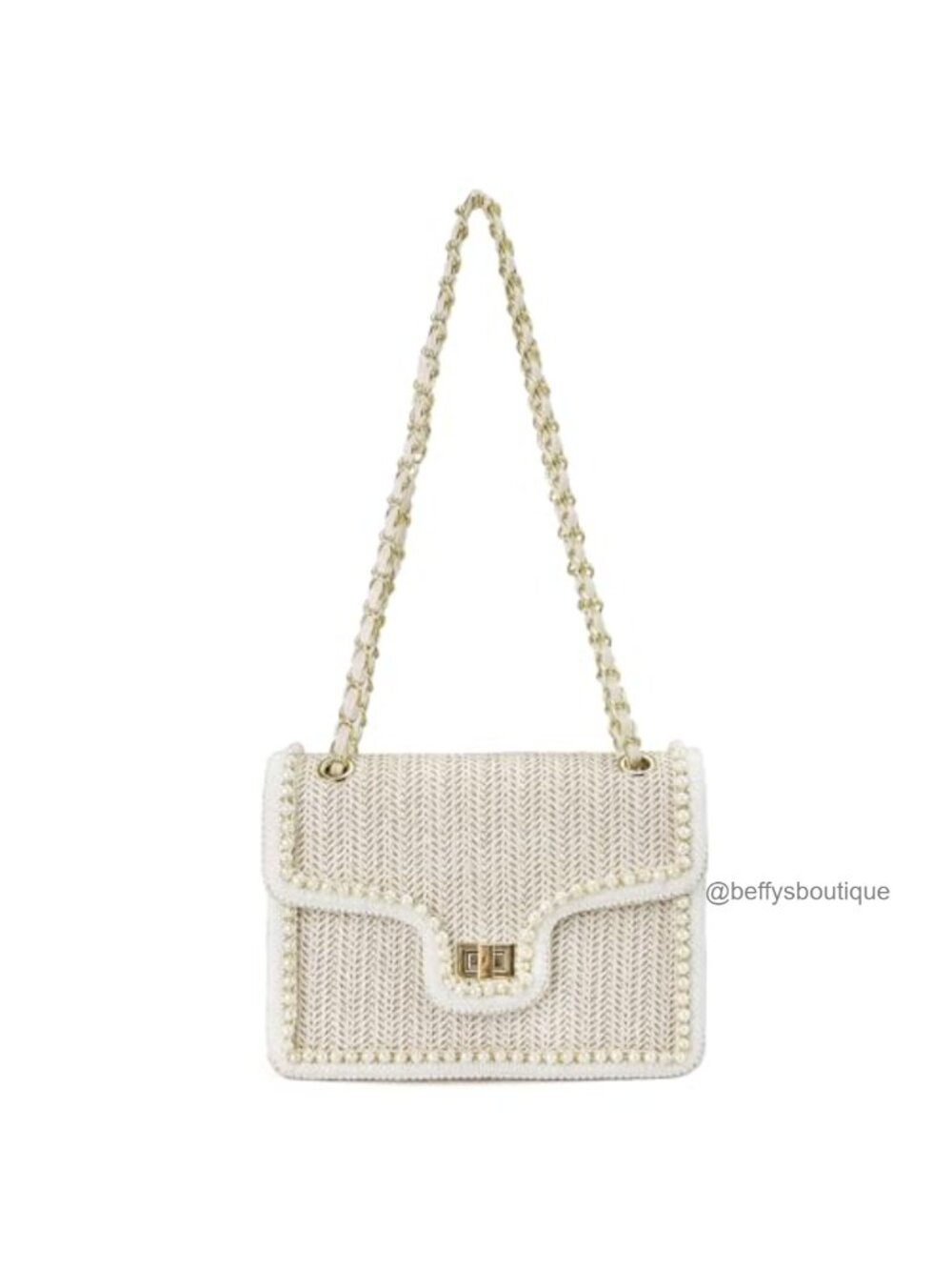 Straw Crossbody Bag Woven Pearl Chain Strap Beach Vacation
